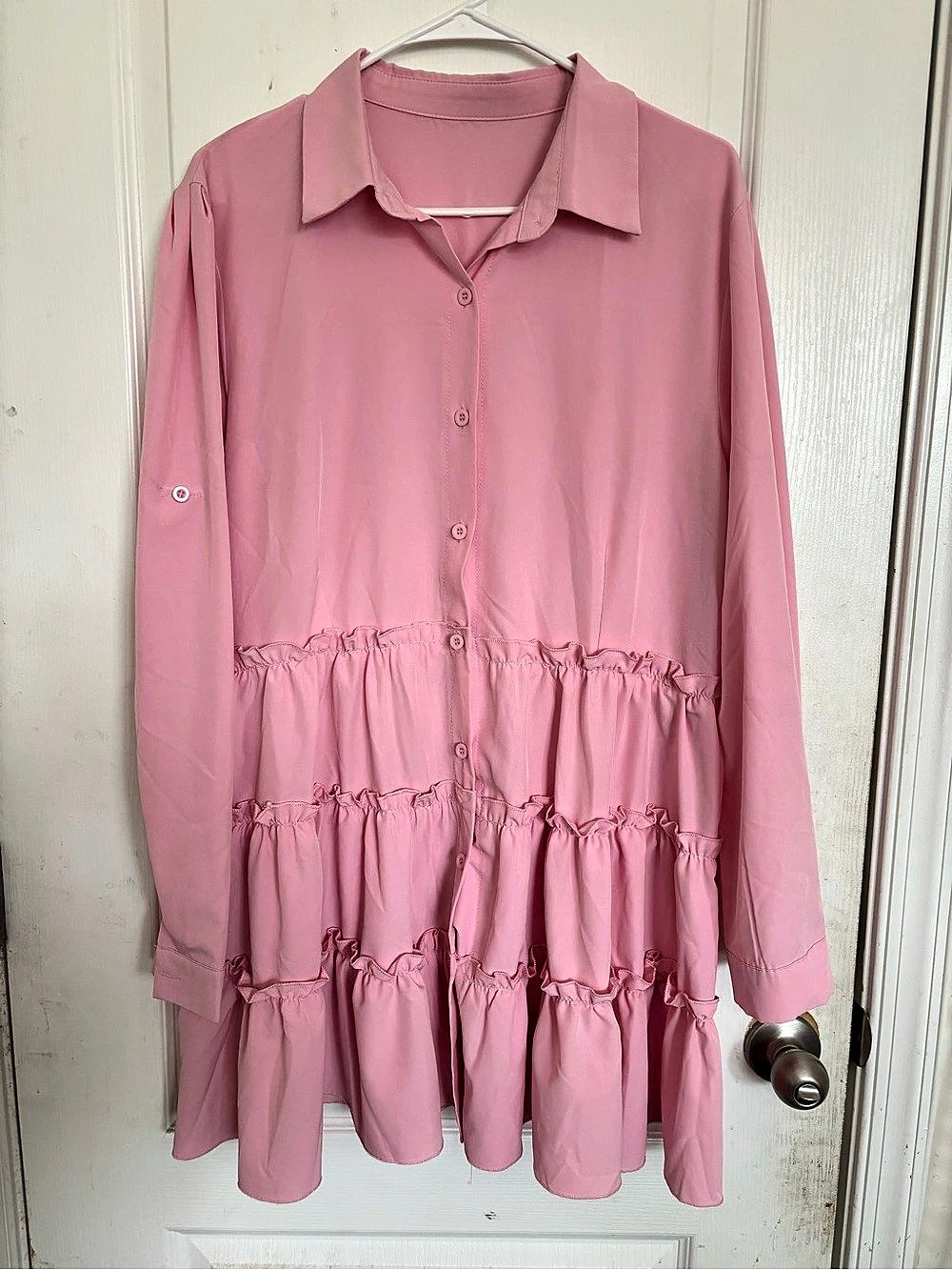 Pink Tiered Long Sleeve Mini Dress